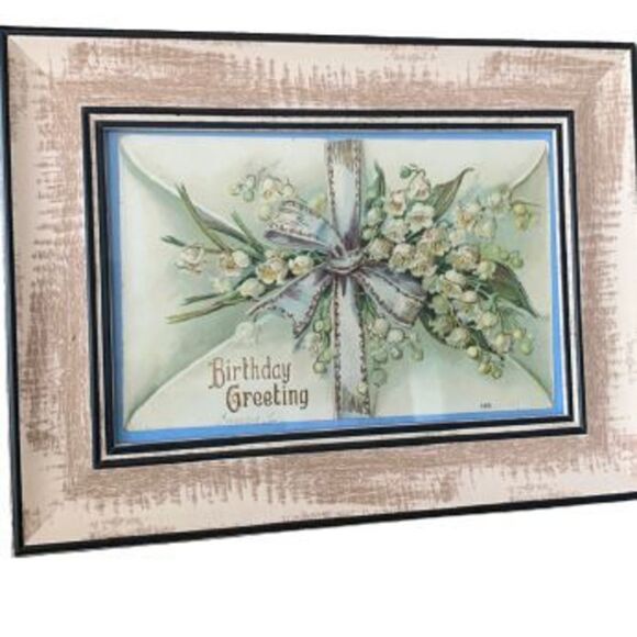 Other - 1900s Vintage Birthday Greeting Postcard Framed Victorian Era Card, Wood Frame